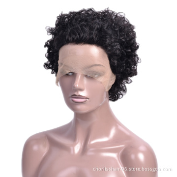 Wholesale Honey Brown Color Glueless Cheap Pixie Short Peruvian Hair Wig Kinky Curly Human Hair Lace Frontal Wig For Women
